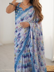 Vêtements de mariage indiens vendus dans le monde entier, Georgette, look élégant et luxueux, sari de qualité supérieure, qualité supérieure, pour les fêtes - Product Image 3
