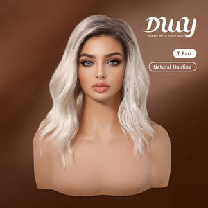 Liquidación de Pelucas Sintéticas Kori-DWY 4*1, Color Rubio Perla, Onduladas, sin Pegamento, con Encaje Transparente, Lado Izquierdo - Product Image 2