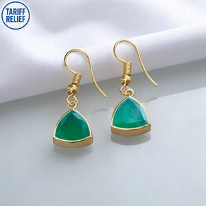 ต่างหูเงินสีเขียวประดับพลอยโอนิกซ์สีเขียวดีไซน์แบบห้อยชุบทองสำหรับผู้หญิงสินค้ามาใหม่ล่าสุด - Product Image 1