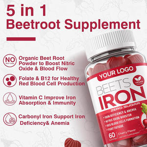 Suplemento de Gomitas de Hierro de Remolacha Orgánico Vegano Sin Gluten de Marca Privada para Energía Diaria y Apoyo Inmunológico, 60 Unidades con Logotipo Personalizado - Product Image 3
