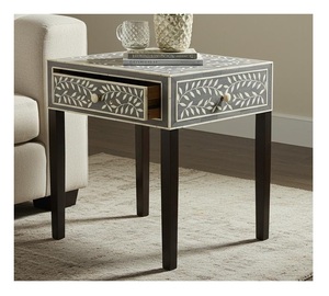 Table de chevet en incrustation d'os avec logo personnalisé en design floral / Prix de gros en incrustation d'os personnalisé Fabriqué en Inde - Product Image 4