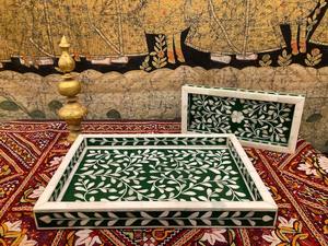 Handmade in India Custom-Size Wood & Marble Bone Inlay Serving <b>Tray</b> Elegant Home Dining & Kitchen <b>Office</b> <b>Tray</b> for Diwali - Product Image 4