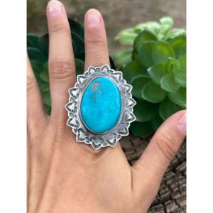 Harold Joe Kingman Turquoise Sterling Silver <b>Dainty</b> <b>Ring</b> Size 9.5 Fine Platinum Jewelry Smooth Cut Rhodium for Everyday Wear - Product Image 2
