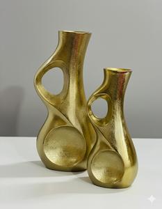 Ensemble de 2 vases à fleurs traditionnels en fonte d'aluminium pour la décoration intérieure culturelle mettant en valeur les techniques d'artisanat métallique - Product Image 3