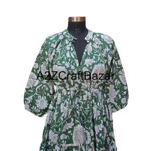 Robe midi Himanshi en coton de qualité supérieure, imprimé floral indien fait main, confortable, élégante, décontractée pour femmes - Product Image 3