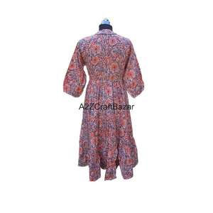 Robe habillée pour femme en coton, écologique, imprimé floral peint, légère, respirante, lavable, nettoyage à sec, col en V, manches 3/4, style portefeuille - Product Image 6