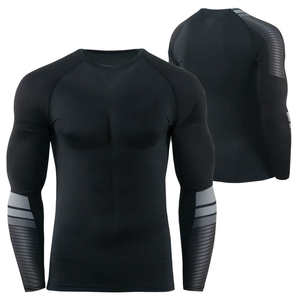 Sudor absorbente ligero elástico 92% poliéster 8% Spandex Negro hombres Slim Fit manga larga ropa deportiva Rash Guard en venta 2025 - Product Image 3