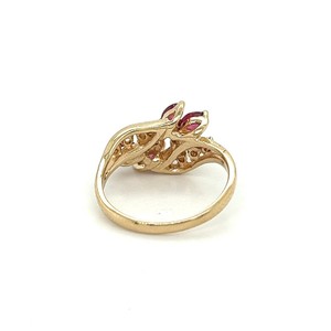 14k Vàng Vàng lãng mạn Vòng handmade 2.5g đồ trang sức mỹ với 1/2 CT <span class=keywords><strong>Ruby</strong></span> 1/10 CT kim cương cắt đá hình bầu dục cho những dịp Hứa hẹn - Product Image 6