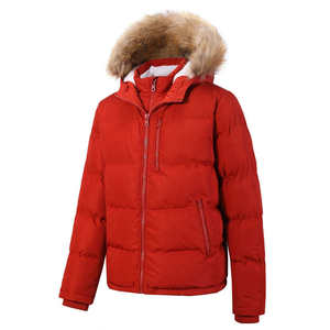 Chaqueta Acolchada Gruesa y Cálida de Invierno 2025 para Hombre y Mujer con Capucha de Piel, Roja, Cortavientos, para Exteriores, con Logotipo Personalizado - Product Image 1