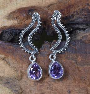 Boucles d'oreilles en argent sterling avec améthyste, faites à la main, pierres précieuses facettées, bijoux en pierre naturelle, cadeau pour femmes - Product Image 2