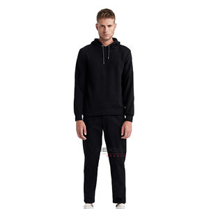 Sudadera con capucha de algodón negro 100% para hombre, patrón sólido bordado, teñido liso, estampado personalizado, sudadera térmica de lana para invierno - Product Image 4