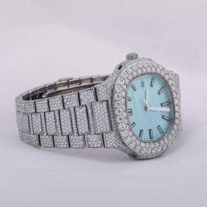 DualTone Hip Hop Style Iced Out Stainless Steel Date Function Chronograph Moissanite Diamond Setting <b>Watch</b> <b>for</b> Men and <b>Women</b>. - Product Image 2