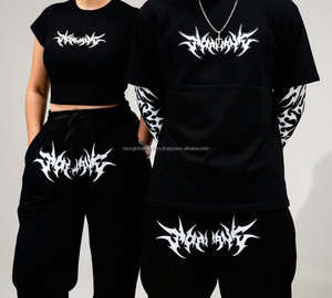 ชุดเซ็ตฮู้ดดี้และกางเกงวอร์มลำลองทรงโอเวอร์ไซส์สไตล์วายทูเค พิมพ์ลายเทค ผ้าฟลีซ มีเชือกผูกเอว ล้างสีแบบแอซิดวอช ประดับคริสตัล  แบบยูนิเซ็กซ์ - Product Image 1