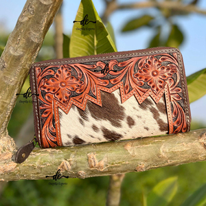 กระเป๋าถือแกะสลักมือกระเป๋าคลัทช์กรณีโทรศัพท์ที่ทันสมัยหนังวัวหนังออกแบบใหม่กระเป๋าสตางค์อเนกประสงค์ใช้กระเป๋าสตางค์หนังตะวันตก - Product Image 1