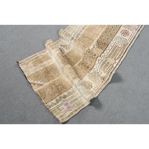 Turkish Vintage Rug, 1.8x7.4 ft Rug, <b>Brown</b> Striped <b>Wool</b> Rug - Product Image 4