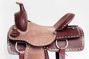 Sillín de caballo de cuero occidental con juego de tachuelas a juego, calidad prémium, de barril de cuero genuino, inglés, de carreras - Product Image 3