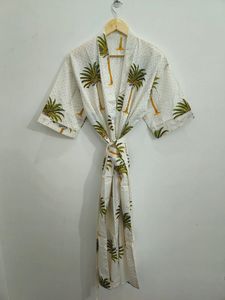 ชุดคลุมกิโมโนสำหรับเพื่อนเจ้าสาวพิมพ์ลายคอตตอนความยาวถึงพื้นชุดนอนฤดูร้อนเอวเป็นธรรมชาติขนาดเดียว - Product Image 6