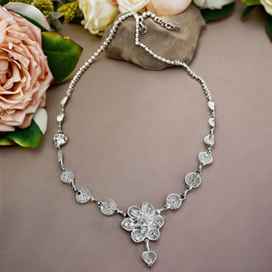 Conjunto de collar de filigrana de plata con flor geométrica de alta calidad superventas, accesorio de boda, proveedor indio directo al por mayor - Product Image 1