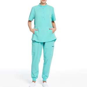 Venta superior Enfermeras Uniformes de hospital Dos piezas Estiramiento Spandex Pantalones Scrubs Traje Enfermería Jogger Mujeres Scrubs Uniformes Conjuntos - Product Image 5