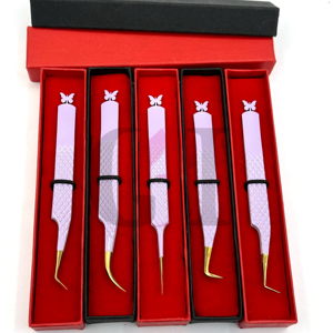 Pince à épiler en acier inoxydable pour Extension de cils, meilleur revêtement en poudre lilas, papillon, différents Styles, pointe dorée, outils de beauté - Product Image 1