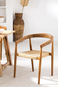 Haute qualité Royal luxe moderne en bois sculpté à la main salle à manger chaise ensemble artistique teck acajou Suar bois rotin salon hôtel - Product Image 5