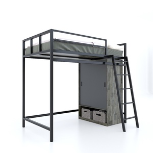 Cama litera doble moderna y contemporánea con armario, de madera maciza de caucho y estructura de hierro, cama para el hogar con almacenamiento - GT009 - Product Image 4