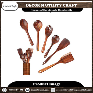 Ensemble d'ustensiles en bois 5 pièces, cuillères, fourchettes, spatule en bois d'acacia faits à la main, ustensiles de cuisine, outils de cuisine, sans danger pour les aliments, lavage à la main uniquement - Product Image 6