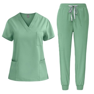 Ensemble de gommages pour femmes avec poche à manches courtes, col en V, hauts d'infirmière, couleur unie, uniforme de travail, chemisier avec poche, uniforme hospitalier - Product Image 3