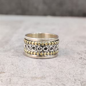 Spinner Band Bague de méditation Bague en argent sterling 925 pour femme Bague de pouce Yoga Bijoux faits à la main Anxiété de Noël Bague Spinner unisexe - Product Image 1
