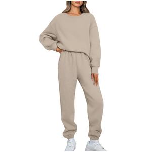 Conjunto de 2 piezas de lana de algodón para mujer, precio económico al por mayor, Diseña tu propio chándal para mujer, traje de jogging con logotipo personalizado - Product Image 1