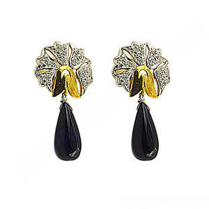 "Floral Diamond Black Onyx Drop Earrings-Gold Plated <b>Fashion</b> <b>Jewelry</b>" - Product Image 2