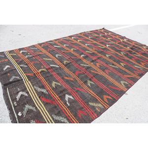 Vintage Turkish Oversize Rug 7.4x12.6 ft, <b>Brown</b> Red Floral <b>Wool</b> Rug - Product Image 4