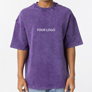 T-shirt en coton 100% tricoté, délavé à l'acide, pour hommes, logo personnalisé, streetwear, style hip-hop, gris pierre, coupe ample, t-shirt uni, vente en gros - Product Image 1