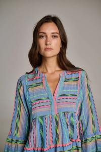 ชุดเดรสสั้นสำหรับผู้หญิงชุดเดรสสั้นแขนยาวผ้าทอรูปตัววีแฟชั่นใส่สบายและมีสไตล์สำหรับฤดูร้อน - Product Image 3