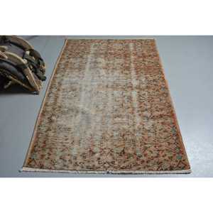 4x5.7 ft Rug, Turkish Rug, Vintage <b>Brown</b> <b>Wool</b> Persian Rug - Product Image 1