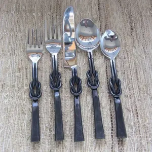 Ensemble de couverts couleur or, tête en acier inoxydable poli miroir, poignée rustique, couverts élégants, ustensiles de salle à manger pour hôtel, qualité supérieure - Product Image 3