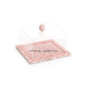 Wedding <b>Cake</b> Server Ware <b>Stand</b> Table Decoration Display <b>Cake</b> Organizer Mother of Pearl Work Square Shape <b>Cake</b> <b>Stand</b> <b>With</b> <b>Lid</b> - Product Image 3