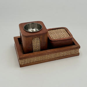 ชุดเตาเผาบัคฮูร์แบบอาหรับสุดหรู ฐานไม้และหวาย ที่ใส่เครื่องหอมโลหะ เตาเผาอูด ของตกแต่งบ้าน ของขวัญ ของตกแต่งสำหรับเดือนรอมฎอน ของตกแต่งแบบอิสลาม - Product Image 1