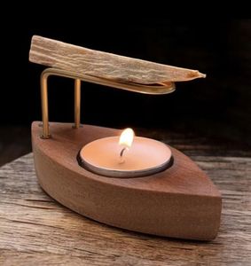 Support en bois pour brûleur de palo santo avec bras en métal noir et base pour bougie chauffe-plat, porte-encens minimaliste, accessoire de parfum d'intérieur - Product Image 6