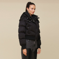 Blouson court matelassé noir pour femme avec capuche, chaud, rembourré, coupe-vent, respirant, style streetwear, isolé, pour l'hiver, Fox