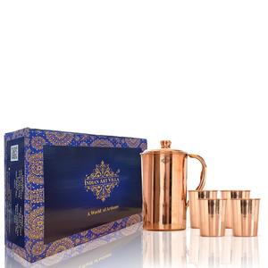 IndianArtVilla Pichet en cuivre pur fabriqué à la main avec verre Ensemble de 5 verres pour le stockage et le service - Product Image 1