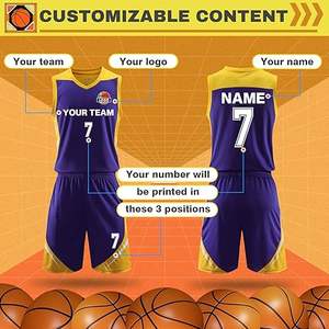Ensemble de maillots de basket-ball personnalisés pour hommes et jeunes, vêtements de sport respirants avec logo imprimé du nom de l'équipe OEM pour l'été, livraison rapide - Product Image 4
