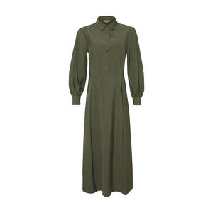 Vestido caqui con cuello de camisa y corte entallado para mujer de oficina - Product Image 1