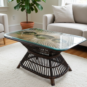 Table en rotin brun foncé, fabriquée à la main, écologique, durable, minimaliste, pour l'extérieur, salle à manger de style campagnard pour hôtel et salon - Product Image 3