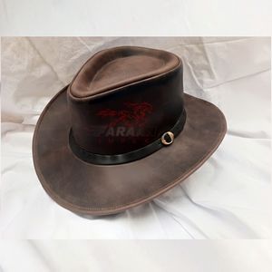 Chapeau de cowboy en cuir marron vieilli, fait main, style western, à large bord, pour homme, idéal pour la randonnée et l'équitation - Vente chaude en gros - Product Image 1