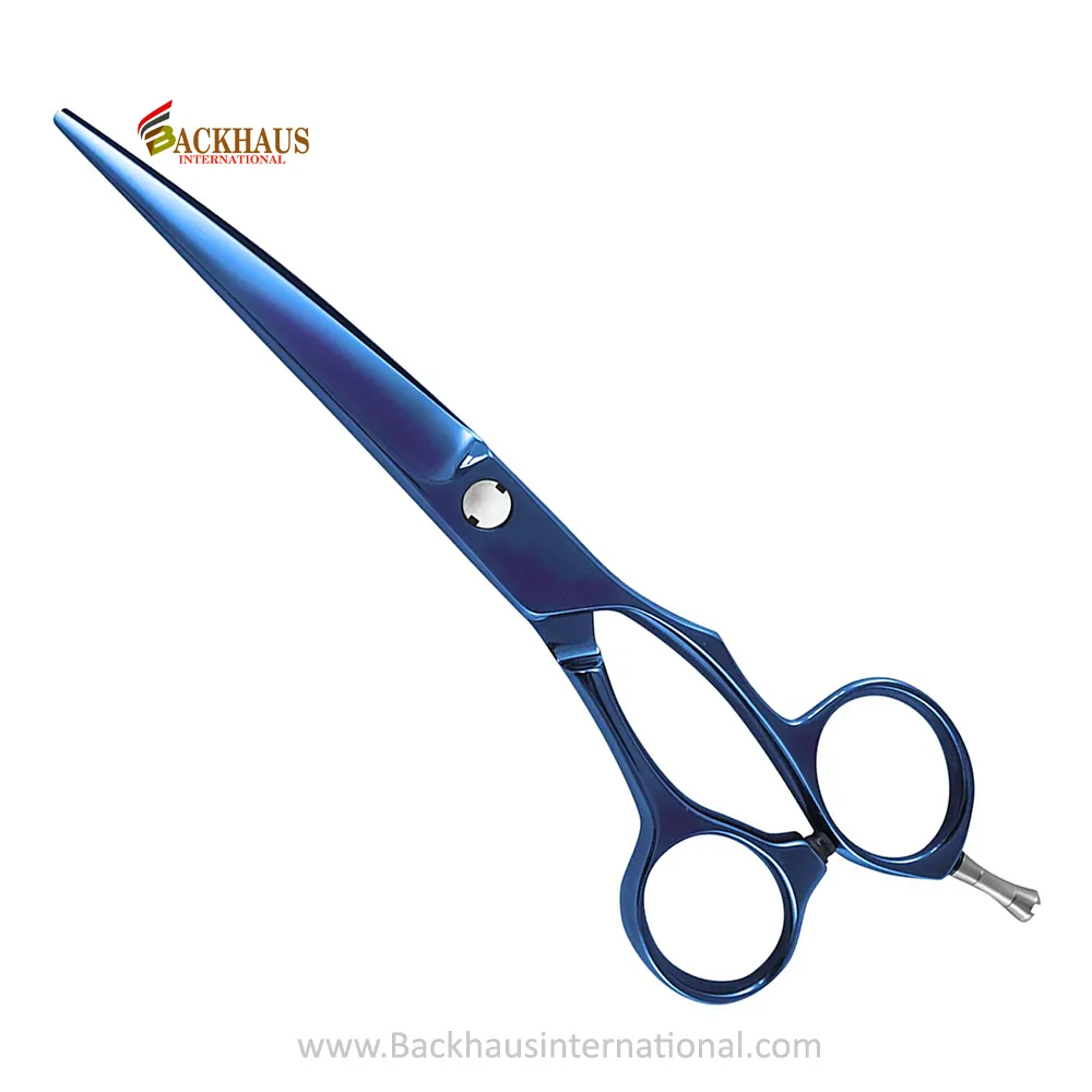 Ciseaux de coupe de cheveux de qualité supérieure Ciseaux de cheveux de salon enduits bleus Ciseaux de coiffeur pointus avec repose-doigt réglable en argent