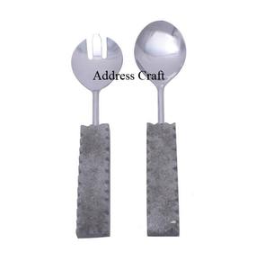 Ensemble de service à salade en matériau écologique avec manche en terrazzo vente directe pinces à salade cuillère fourchette couverts personnalisés outils à salade de haute qualité - Product Image 3