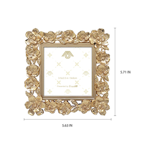 Cadre photo en alliage de zinc moulé sous pression, plaqué or, motif floral carré, 3,5" x 3,5" - Product Image 4