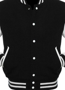 University Letterman Varsity Jacket Chaquetas de lana negra Mangas de cuero real CollegeBaseballjacket para hombres - Product Image 5