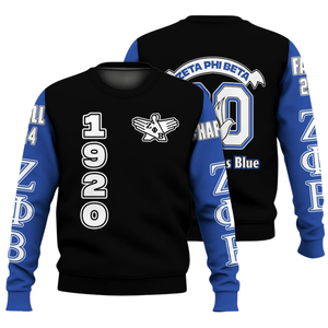 Zeta Phi เสื้อสเวตเตอร์คอกลมปักลายสำหรับสตรีรุ่นเบต้าเสื้อสวมหัวสีน้ำเงิน1920สวมหัวมีตัวอักษรกรีก - Product Image 3
